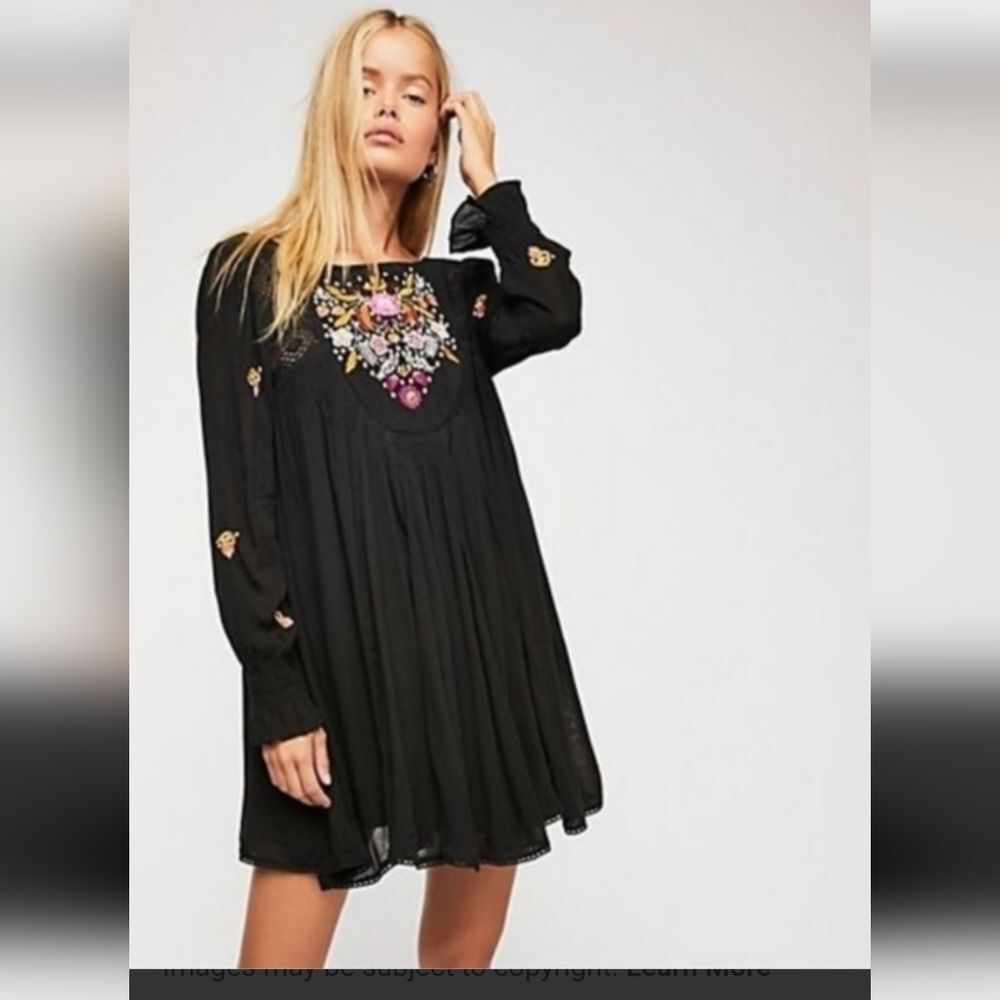 Free People Mohave Embroidered Mini Dress in Black Size Medium